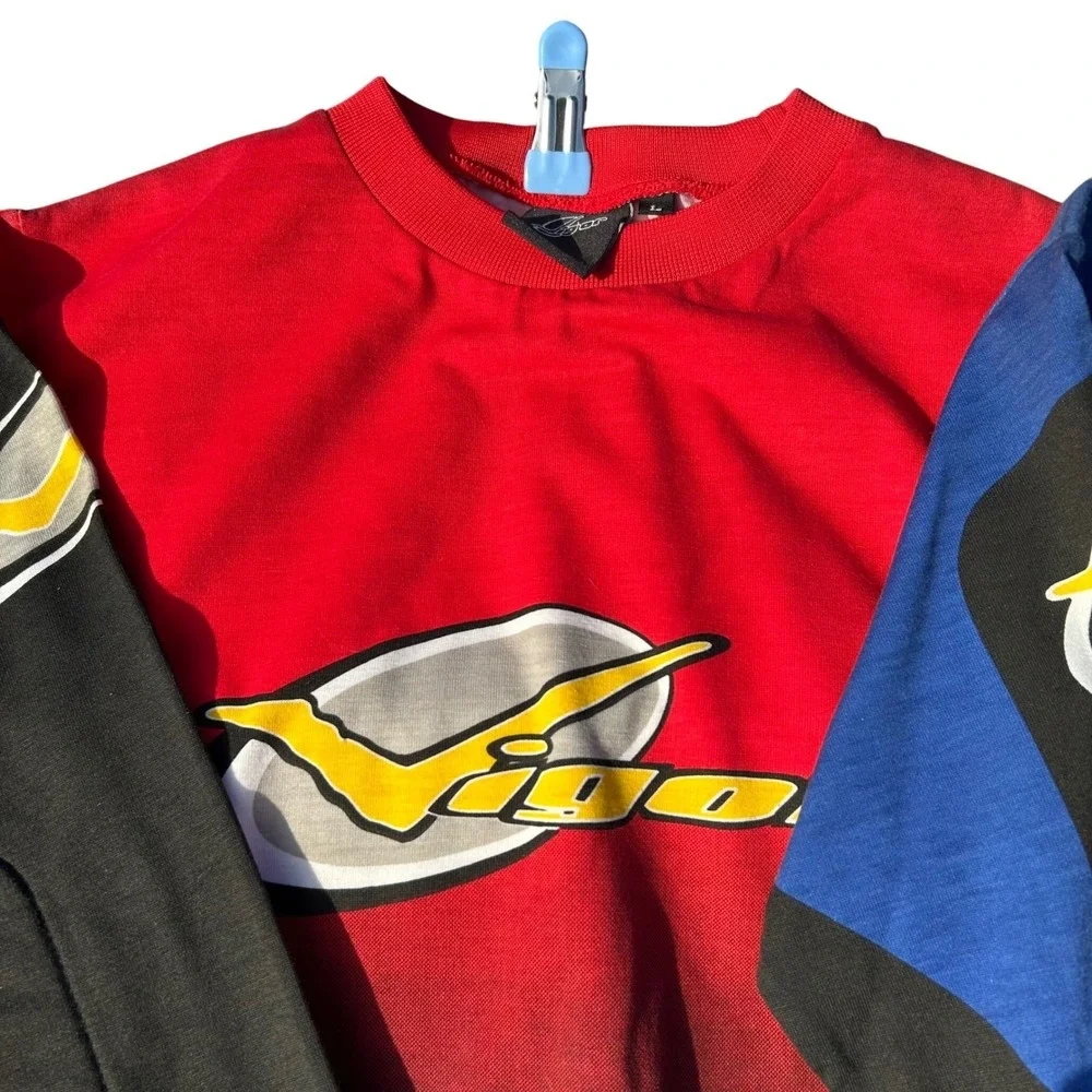 Vigor‎ Motocross Jersey Kids Large Red Black Graphic Long Sleeve BMX Racing Y2K